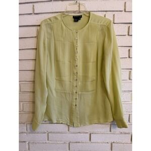Tracy M. 100% Silk Lime Green Sheer Button Up Blouse Top Size Medium